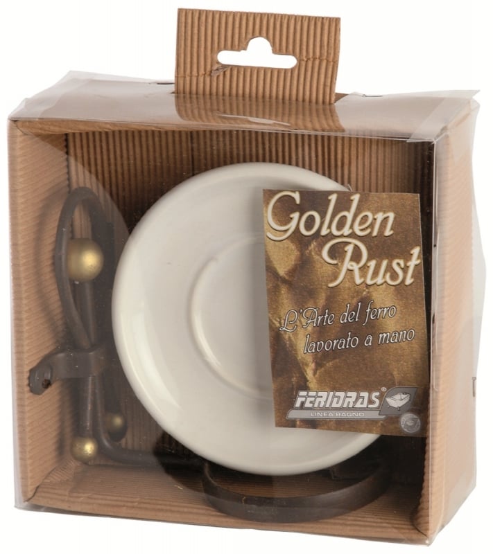 Portasapone in ceramica e ferro battuto lavorazione artigianale linea golden rust Feridras 150021-b