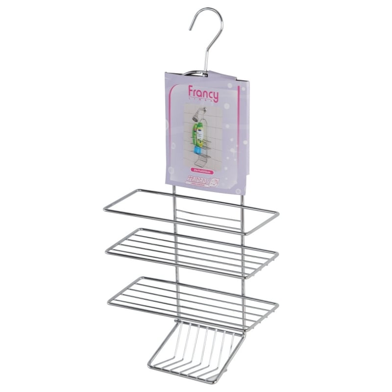 Mensola rettangolare 3 ripiano con gancio doccia in acciaio cromato linea francy Feridras 160020-b