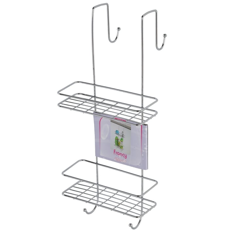 Mensola rettangolare 2 ripiano con gancio doccia in acciaio cromato linea francy Feridras 160025-b