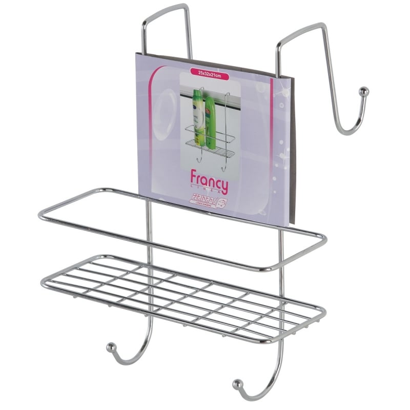 Mensola rettangolare 1 ripiano con gancio doccia in acciaio cromato linea francy Feridras 160026-b