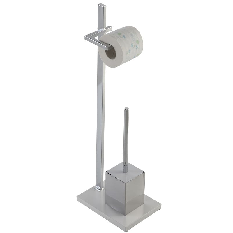 Piantana portascopino e portarotolo in acciaio cromato e bianco alto 72 cm Feridras 230002-b