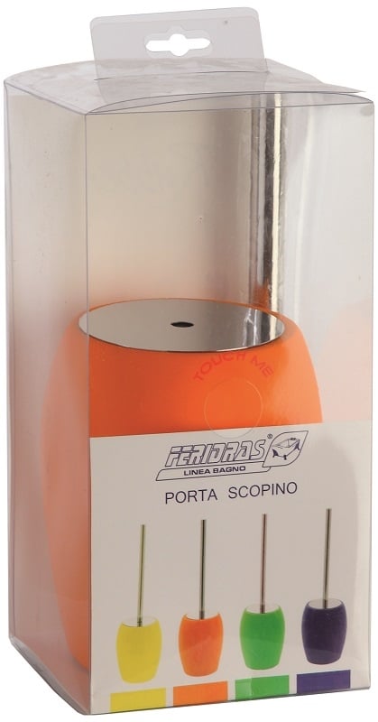 Portascopino in ceramica e acciaio con finitura in gomma arancio linea rubber Feridras 276011-b
