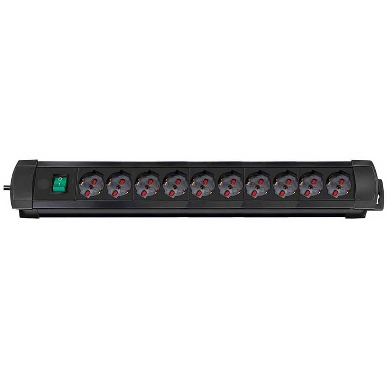 Multipresa in plastica 10 posti con interruttore 58 cm nero Premium Brennenstuhl