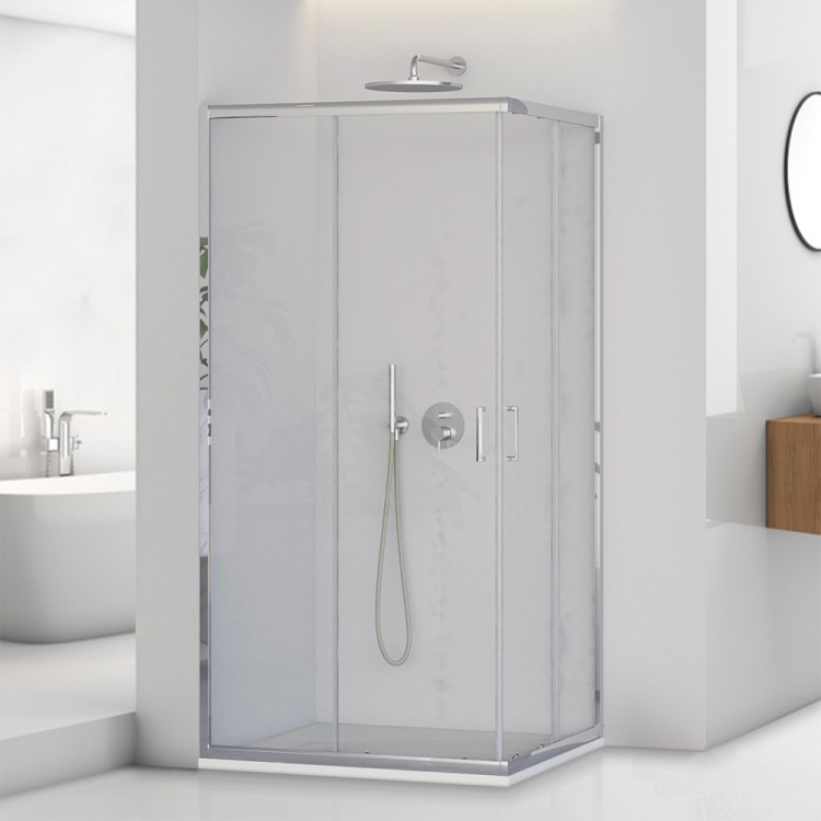 Box doccia angolare cromato H195cm con vetro trasparente T-Special Feridras
