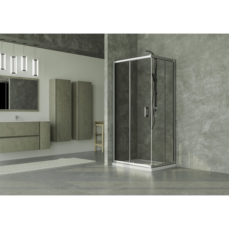 Box doccia angolare cromato H185cm con vetro trasparente Ego 2.0 Feridras