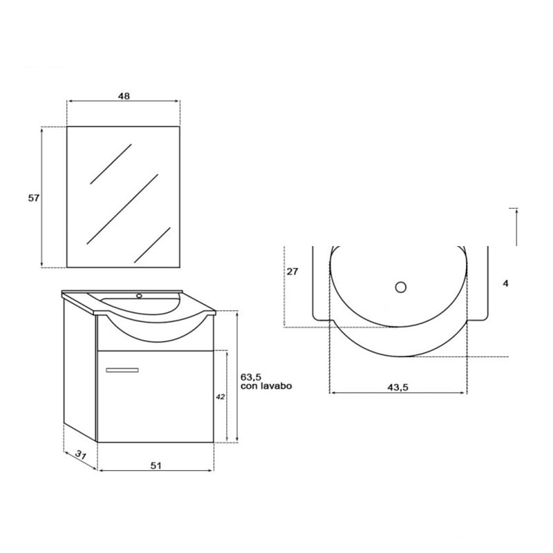Mobile da bagno sospeso 55 cm 1 anta grigio Stella Feridras