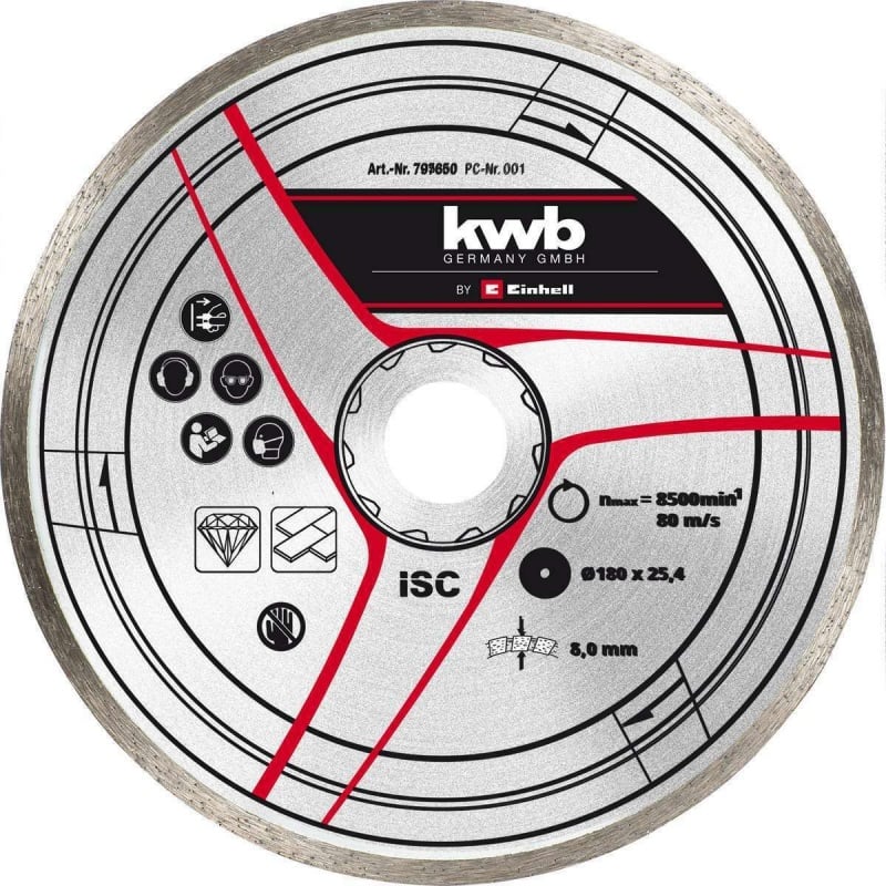 Disco da taglio diamantato da 180mm con corona liscia Kwb