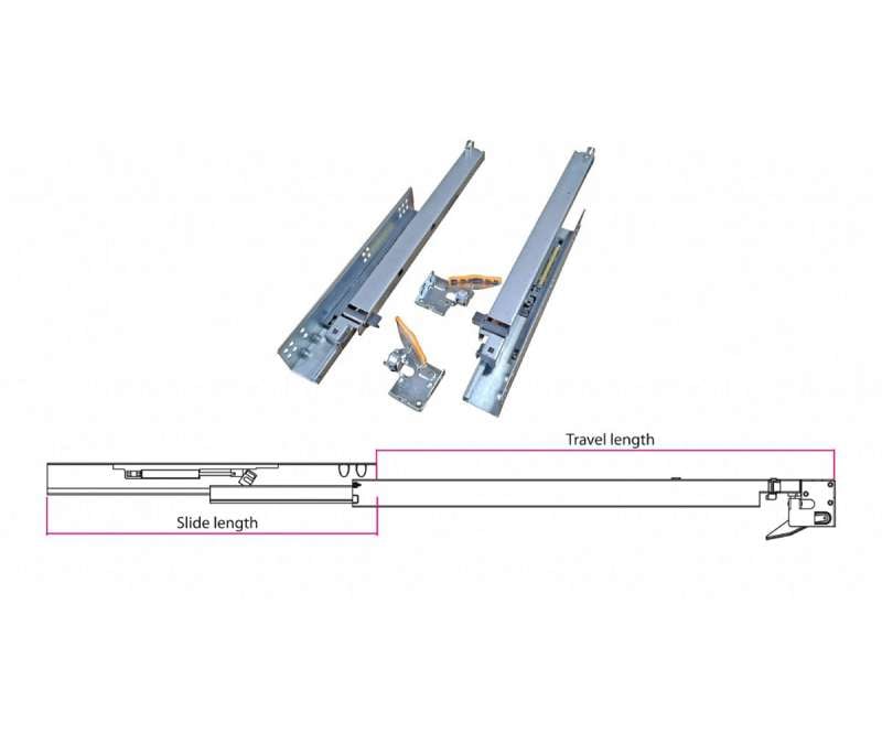 Guide per cassetti a estrazione totale con ammortizzatore e push 50cm Ram