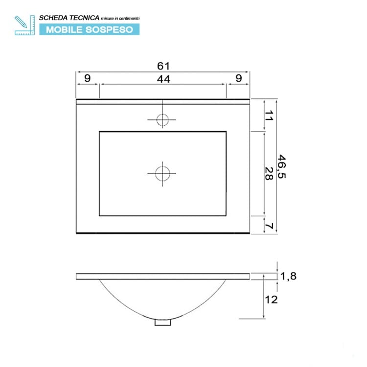 Mobile da bagno sospeso 60cm cemento con 2 cassetti Fabula Feridras