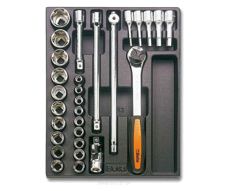 Set chiavi a bussola da 29pz. con cricchetto e prolunghe in termoformato Beta