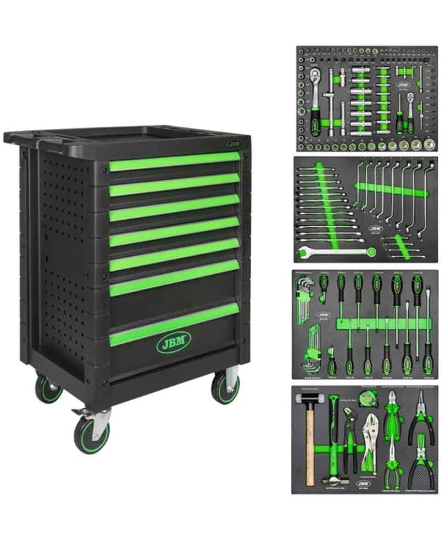 Carrello porta attrezzi 7 cassetti assortito con 172 utensili 53904 Jbm