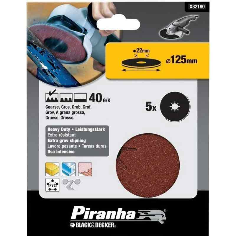 Dischi abrasivi 125 mm per smerigliatrici angolari Grana 80 pz 5 Black e decker