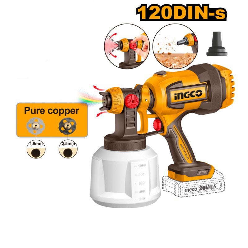 Pistola a spruzzo aerografo a batteria 120DIN-s CSGLI2004 Ingco