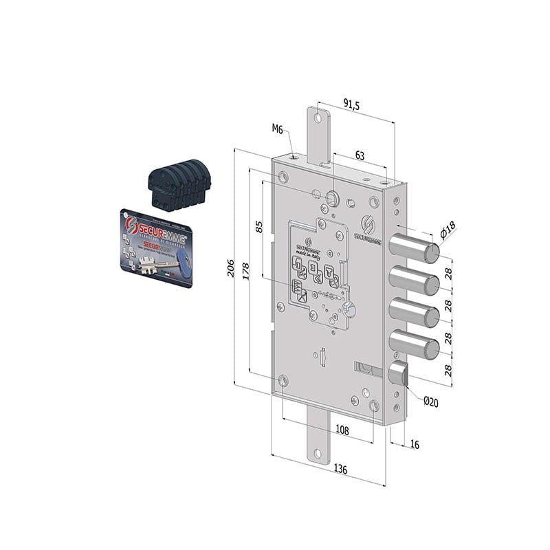 Serratura per porte blindate ad infilare 63 mm Securemme