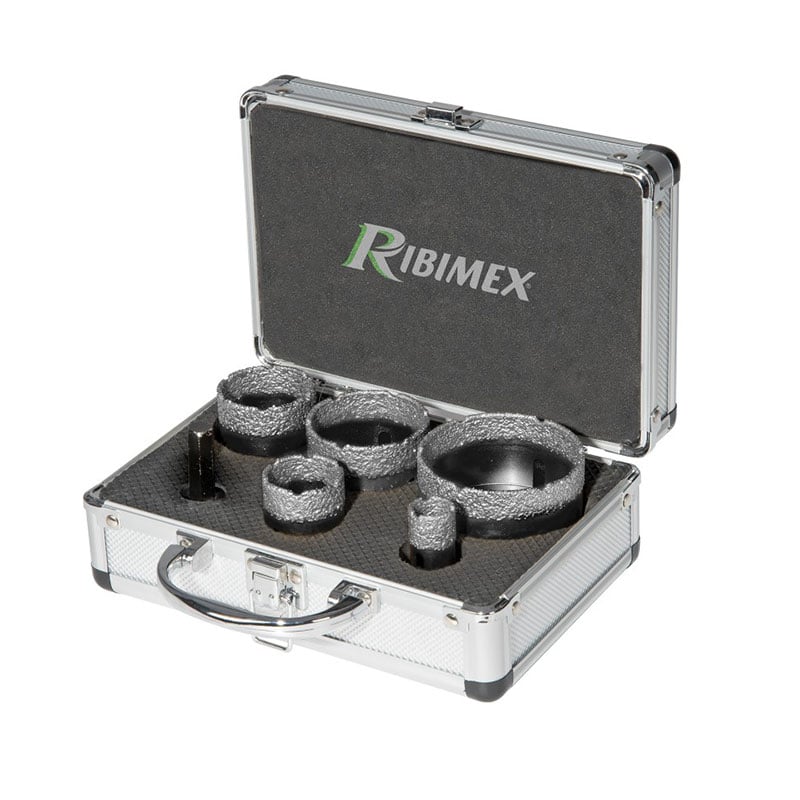 Fresa a tazza diamantata in set da 5 pezzi con adattatore per trapano Ribimex