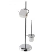 Piantana portarotolo e portascopino in acciaio cromato vetro satinato alto 82 cm Feridras 091022-b