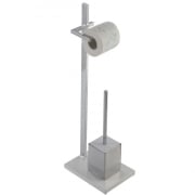 Piantana portascopino e portarotolo in acciaio cromato e bianco alto 72 cm Feridras 230002-b