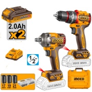 Trapano a percussione con 2 batterie e avvitatore ad impulsi Ingco CKLI20275E
